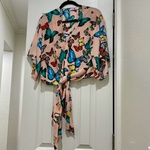 Butterfly Print Buddy Love Tie Front Blouse
